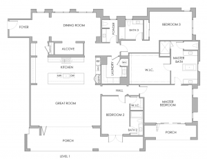 The Terraces Plan 8A homes in Old Town Pasadena features a formal dining room in addition to all the other gracious spaces on level one.