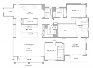 The large deck in these new luxury homes in Old Town Pasadena becomes part of the living space on level 2–4.